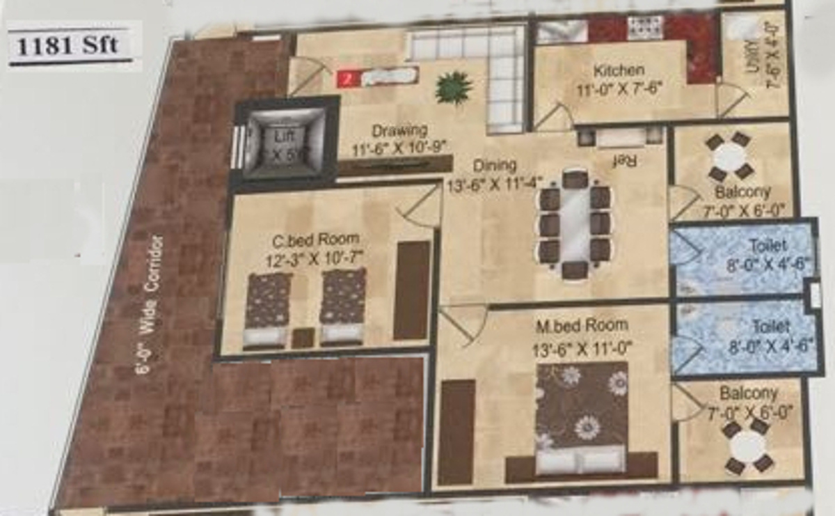 Citizen Crown (2BHK+2T (1,181.02 sq ft) 1181.02 sq ft)