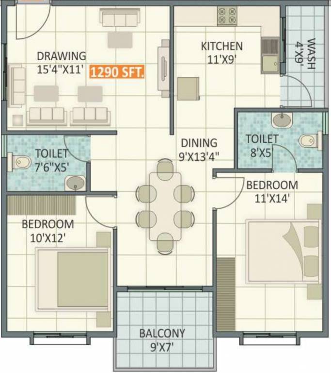 Ruchira Iris (2BHK+2T (1,290 sq ft) 1290 sq ft)