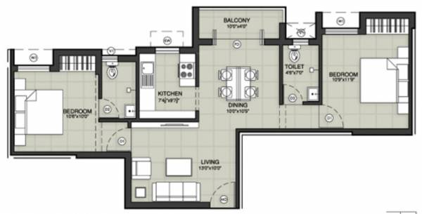 Kumar Park View (2BHK+2T (982.96 sq ft) 982.96 sq ft)