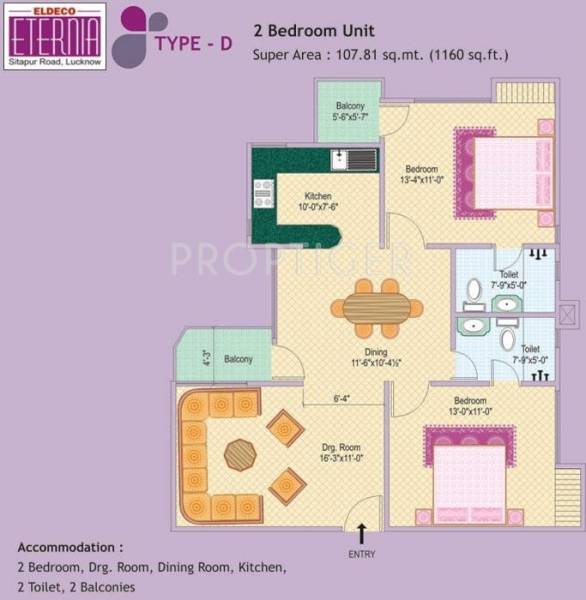Eldeco Eternia (2BHK+2T (1,160 sq ft) 1160 sq ft) Eldeco Eternia (2BHK+2T (1,160 sq ft) 1160 sq ft)
