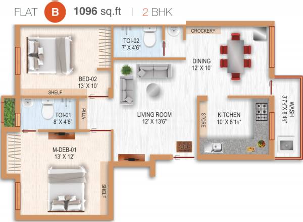 Shree Vishnu Elina (2BHK+2T (1,096 sq ft) 1096 sq ft)