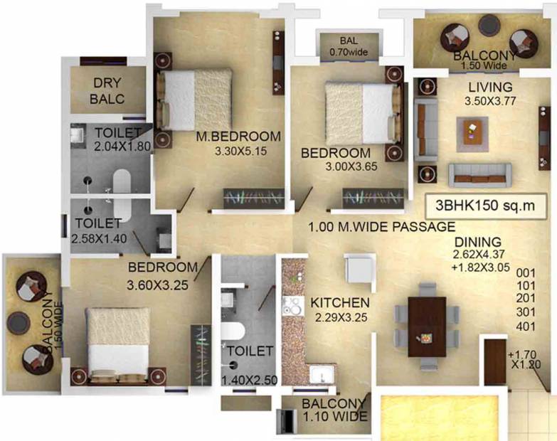 Classic Zion Square 2 (3BHK+3T (1,614.59 sq ft) 1614.59 sq ft)
