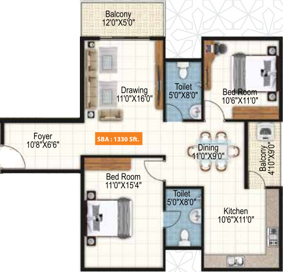 Purvi Symphony (2BHK+2T (1,330 sq ft) 1330 sq ft)