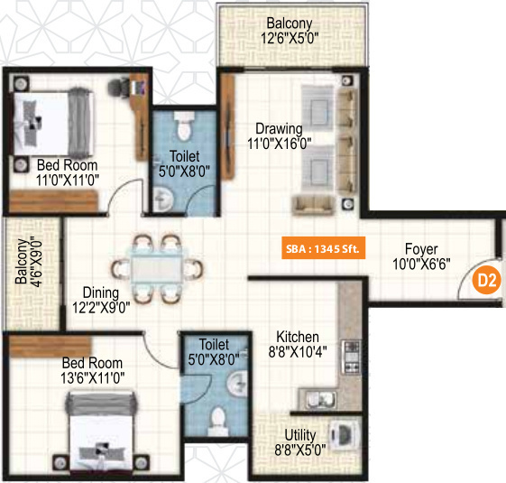 Purvi Symphony (2BHK+2T (1,345 sq ft) 1345 sq ft)