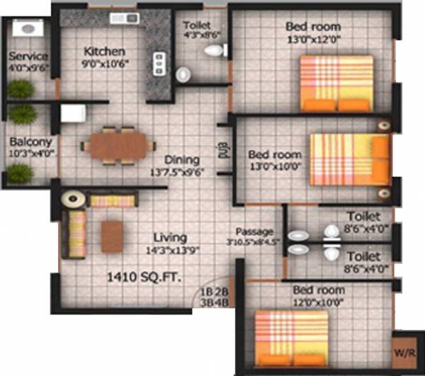Varthini Kesav Tower (3BHK+3T (1,001.04 sq ft) 1001.04 sq ft)