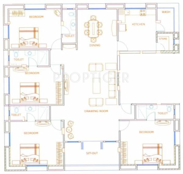 Floor Plan (4BHK+4T) Morya Group Saket Floor Plan (4BHK+4T)