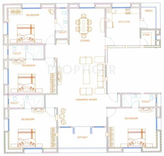 Morya Group Saket Floor Plan (4BHK+4T)