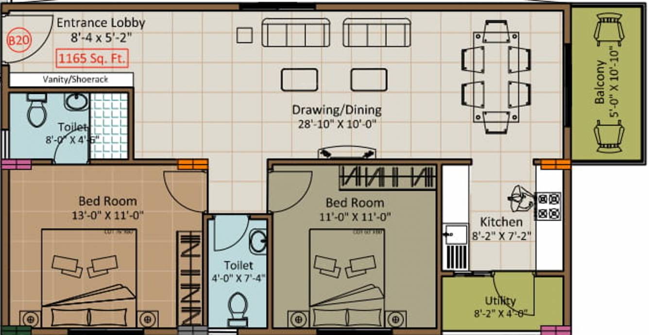 Hilife Nature (2BHK+2T (1,165 sq ft) 1165 sq ft)