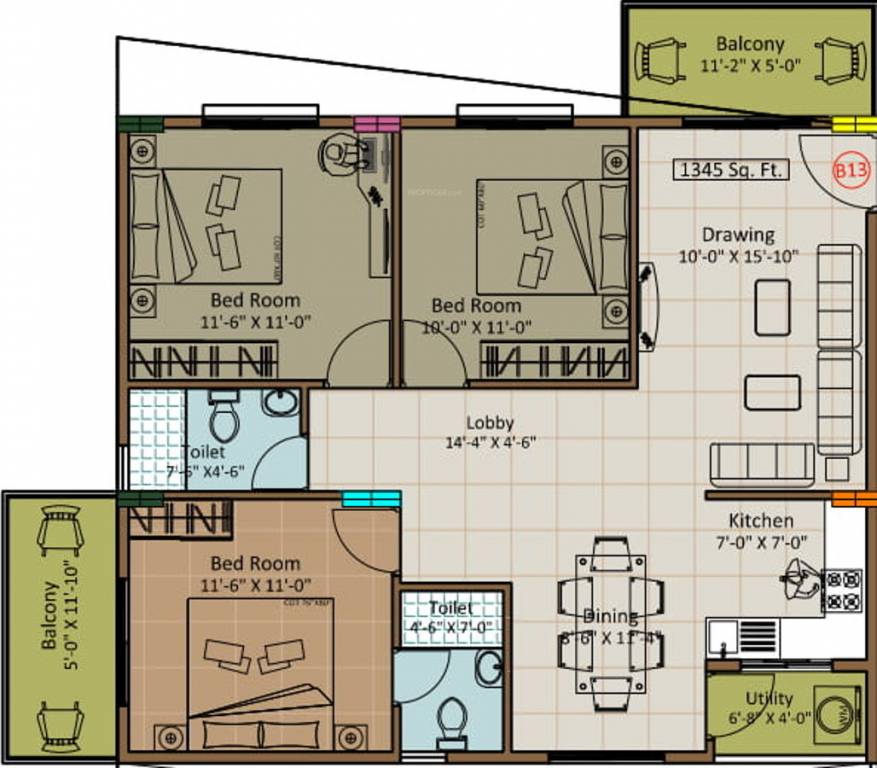 Hilife Nature (3BHK+3T (1,345 sq ft) 1345 sq ft)