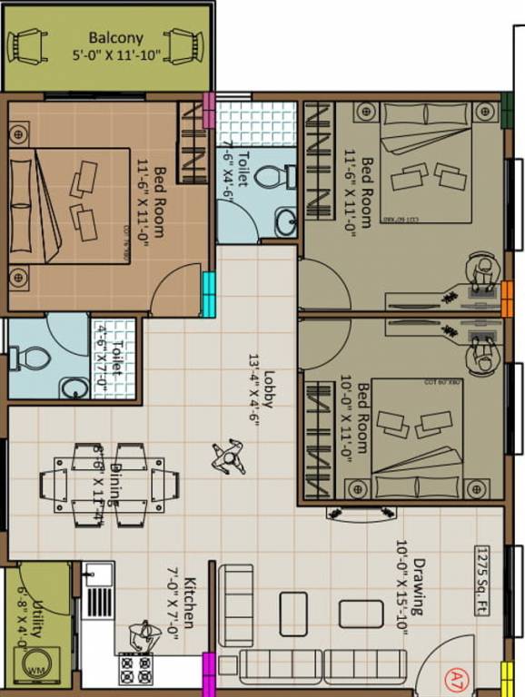 Hilife Nature (3BHK+3T (1,275 sq ft) 1275 sq ft)