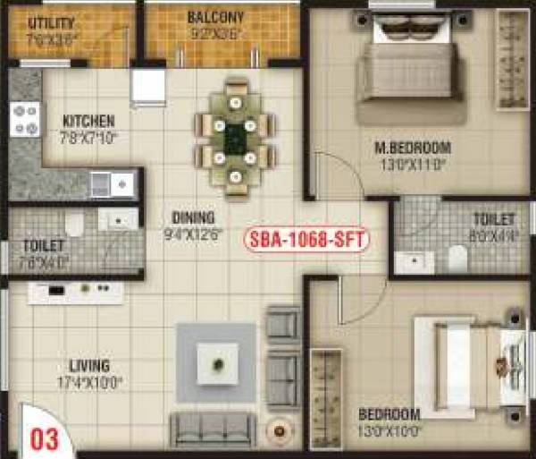 North East Platinum (2BHK+2T (1,068 sq ft) 1068 sq ft)
