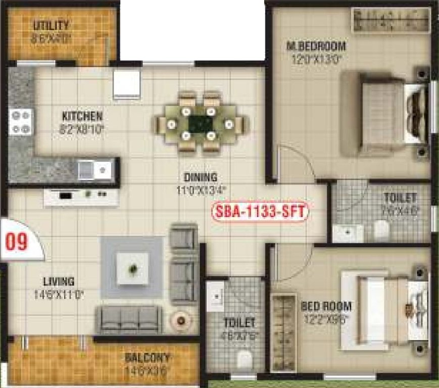 North East Platinum (2BHK+2T (1,133 sq ft) 1133 sq ft)