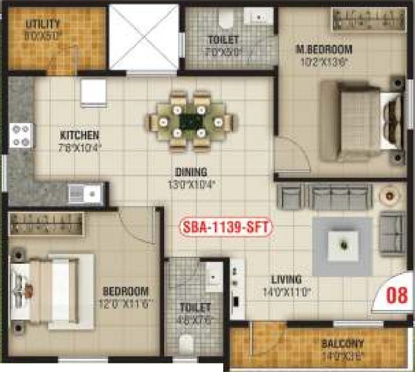 North East Platinum (2BHK+2T (1,139 sq ft) 1139 sq ft)