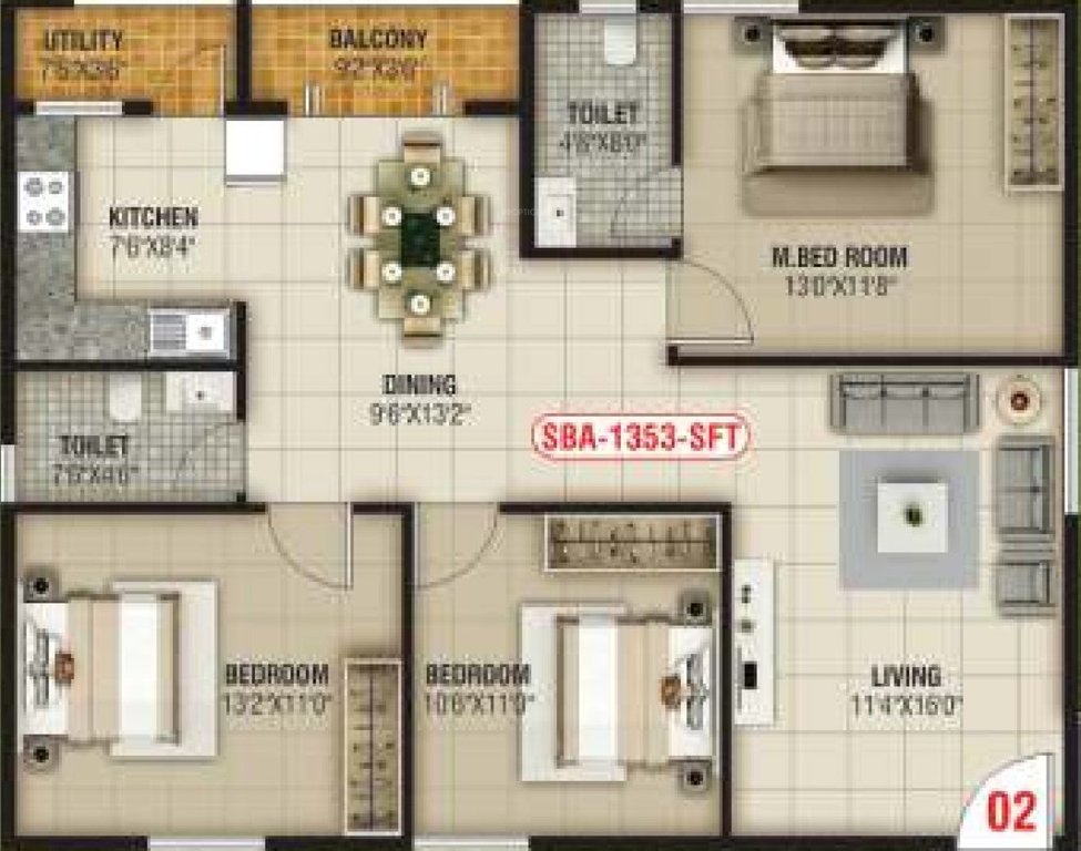 North East Platinum (3BHK+3T (1,353 sq ft) 1353 sq ft)