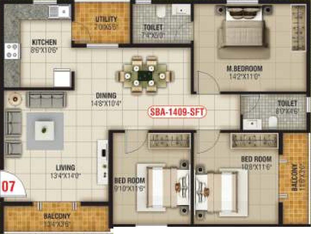North East Platinum (3BHK+3T (1,409 sq ft) 1409 sq ft)