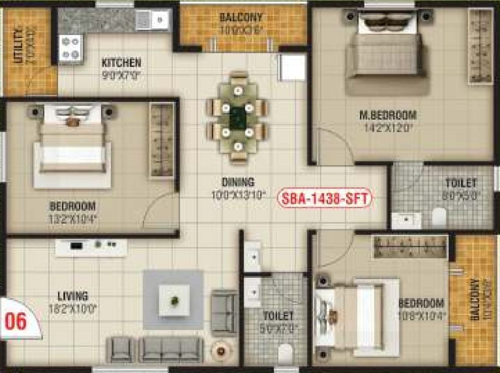 North East Platinum (3BHK+3T (1,438 sq ft) 1438 sq ft)