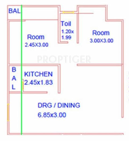 Floor Plan (2BHK+1T) Morya Group Morya House Floor Plan (2BHK+1T)