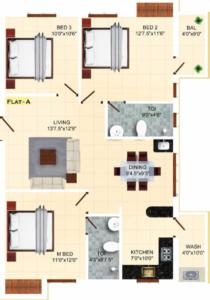 India Aarthi (3BHK+3T (1,230 sq ft) + Study Room 1230 sq ft)