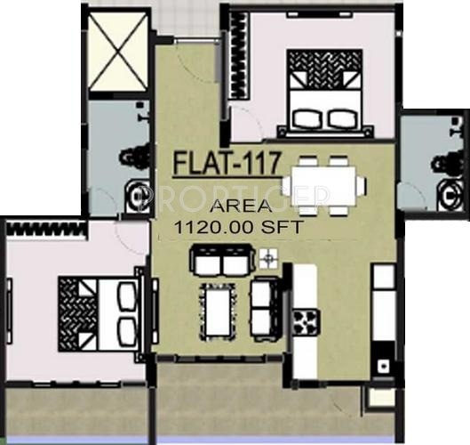 Mahaveer Carnation (2BHK+2T (1,120 sq ft) 1120 sq ft)