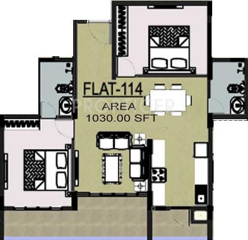 Mahaveer Carnation (2BHK+2T (1,030 sq ft) 1030 sq ft)