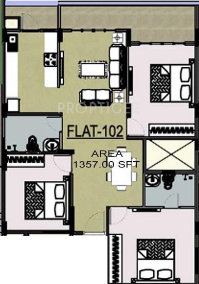 Mahaveer Carnation (3BHK+2T (1,357 sq ft) 1357 sq ft)