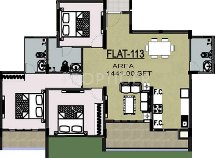 Mahaveer Carnation (3BHK+3T (1,441 sq ft) 1441 sq ft)