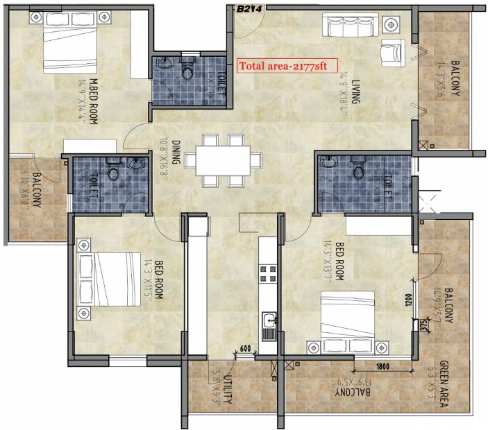 MSR RR Signature (3BHK+3T (2,177 sq ft) 2177 sq ft)