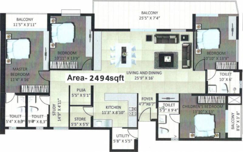 SJR Vogue Residences (4BHK+4T (2,494 sq ft) 2494 sq ft)
