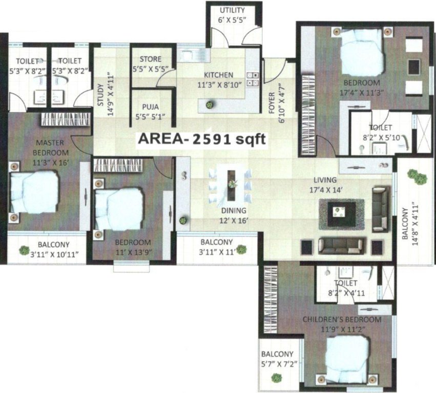 SJR Vogue Residences (4BHK+4T (2,591 sq ft) 2591 sq ft)