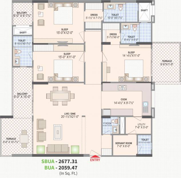Felicity Aventura (3BHK+3T (2,677.31 sq ft) + Servant Room 2677.31 sq ft)