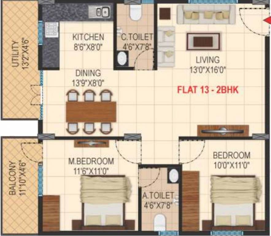 Green Leaf Ishanvi Green Leaf (2BHK+2T (1,166 sq ft) 1166 sq ft)