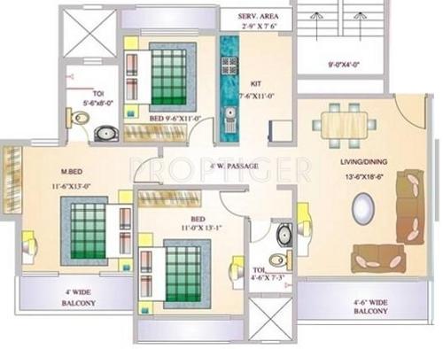 G Corp Bellagio (3BHK+2T (1,425 sq ft) 1425 sq ft)