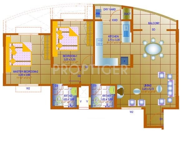 Confident Auriga III (2BHK+2T (1,098 sq ft) 1098 sq ft)
