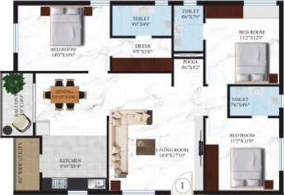 Arunodaya Blue Bells (3BHK+3T (1,537 sq ft) 1537 sq ft)