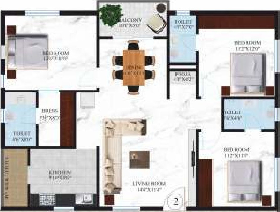 Arunodaya Blue Bells (3BHK+3T (1,533 sq ft) 1533 sq ft)