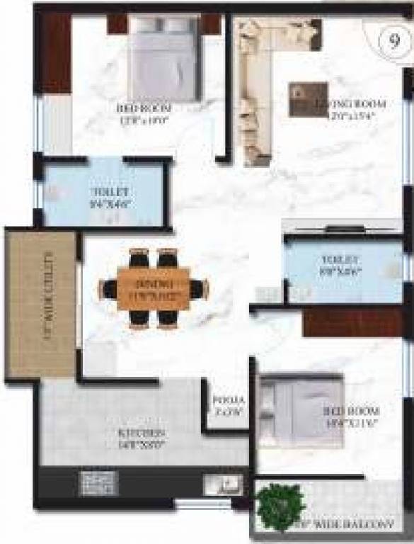 Arunodaya Blue Bells (2BHK+2T (1,208 sq ft) 1208 sq ft)