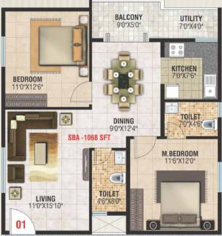 Jai Galaxy (2BHK+2T (1,068 sq ft) 1068 sq ft)