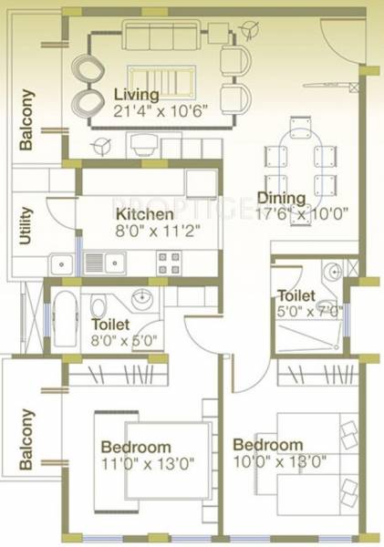 Spectra Sylvan (2BHK+2T (1,125 sq ft) 1125 sq ft)