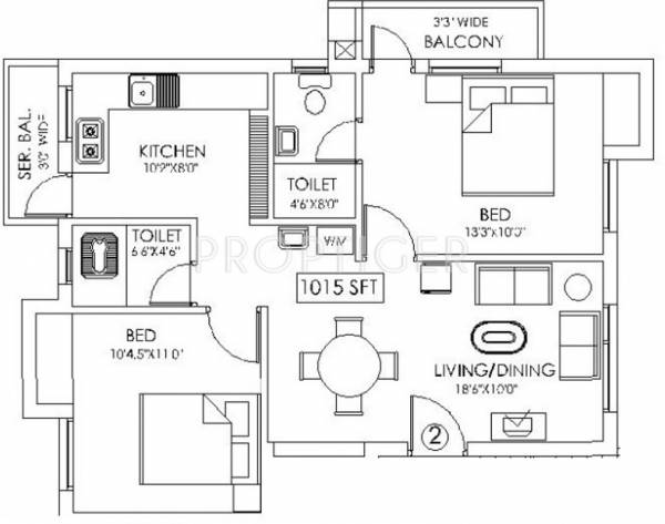 Nivedha Ramasri (2BHK+2T (1,015 sq ft) 1015 sq ft)