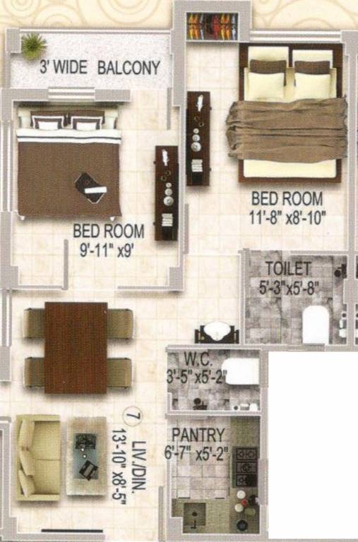 S S And S Aashray Manjula (2BHK+2T (730 sq ft) 730 sq ft)