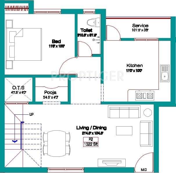 Intech Ponni (2BHK+2T (1,322 sq ft)   Pooja Room 1322 sq ft)