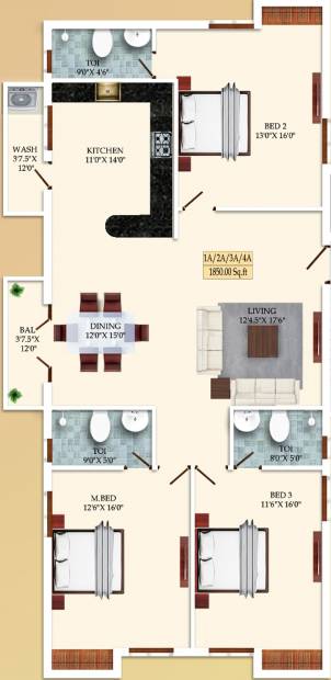 India Serenity (3BHK+3T (1,850 sq ft) 1850 sq ft)