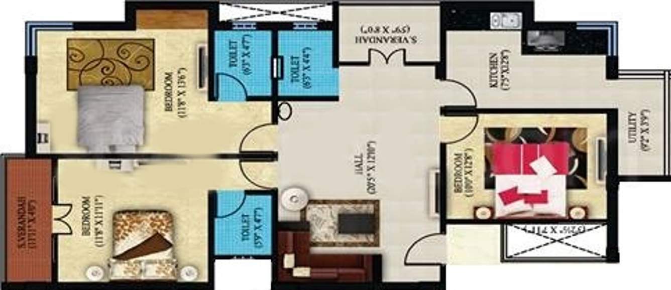 Quince Liveras (3BHK+3T (1,128.70 sq ft) 1128.7 sq ft)