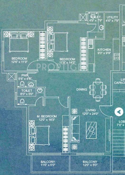 Excel Aqua (3BHK+2T (1,700 sq ft) 1700 sq ft)