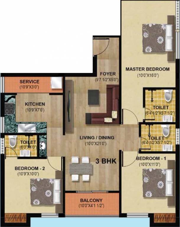 Hari Aadhini (3BHK+3T (1,242 sq ft) 1242 sq ft)
