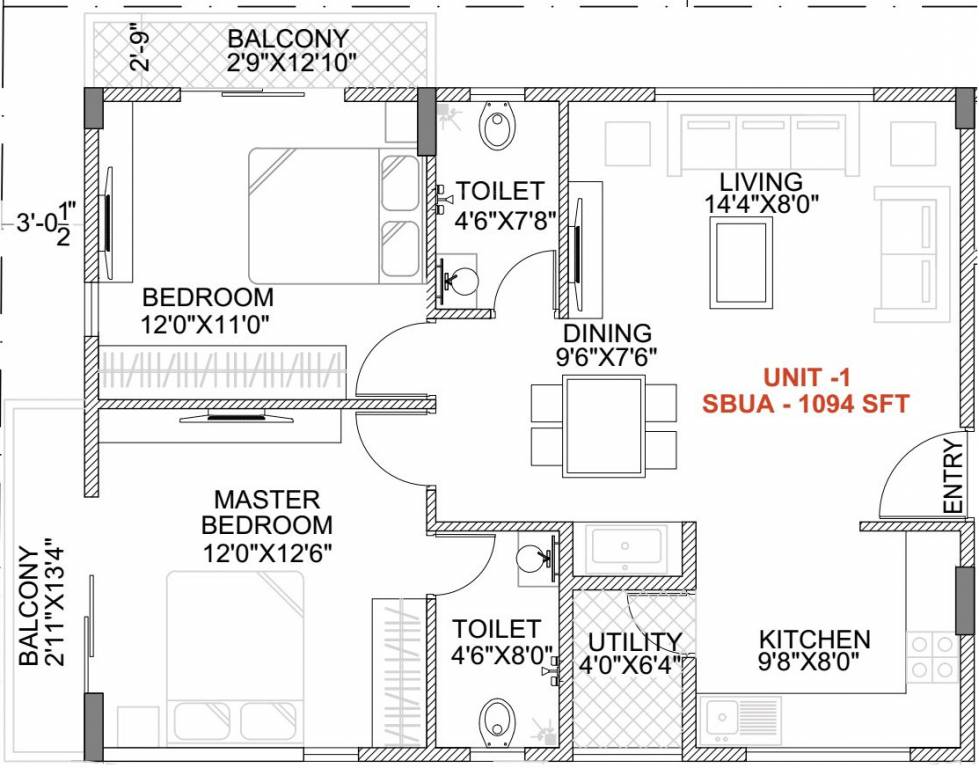 Unity Silver Oak (2BHK+2T (1,094 sq ft) 1094 sq ft)
