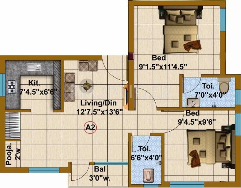Jasmine Visaka Flats (2BHK+2T (784 sq ft)   Pooja Room 784 sq ft)