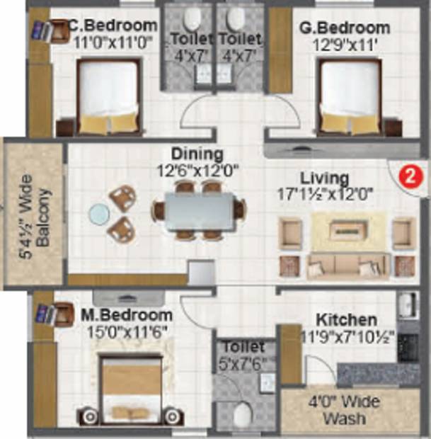 RR Central Park (3BHK+3T (1,589.94 sq ft) 1589.94 sq ft)