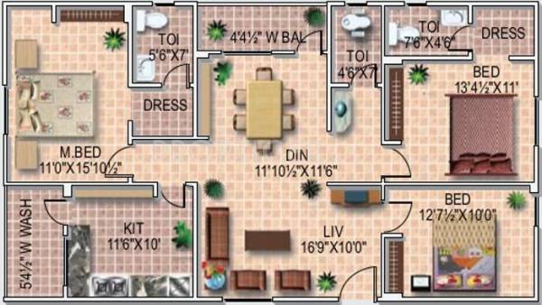 ARCA Satya Residency (3BHK+3T (1,545 sq ft) 1545 sq ft)