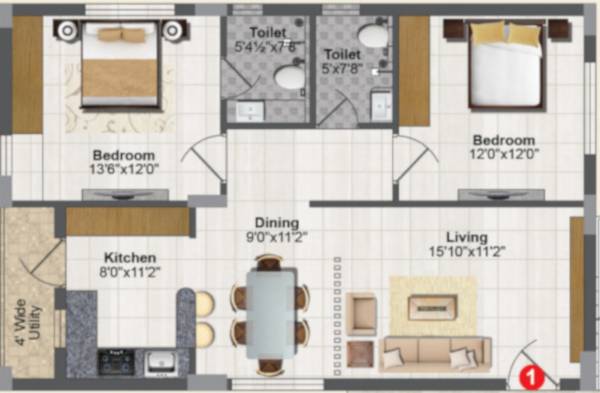 Rami Radha Krishna Towers (2BHK+2T (1,186 sq ft) 1186 sq ft)